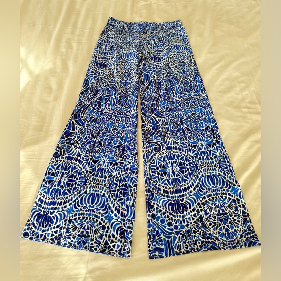 Lilly Pulitzer Bal Harbour Palazzo Pants Blue White Taverna Tile Allover Small - Picture 4 of 10